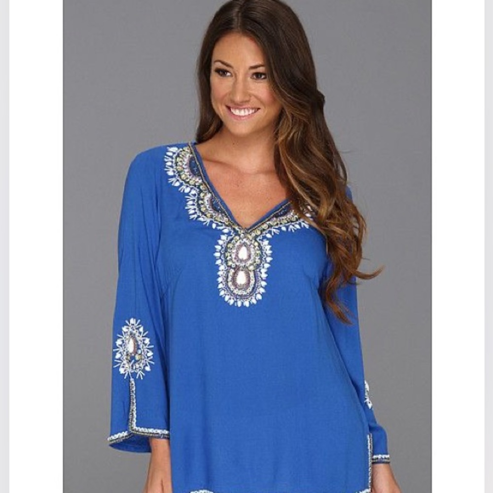 NWT Lilly Pulitzer Beaded Braydon Tunic Top Bright Blue XS